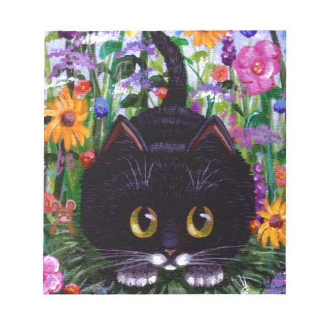 Bloco De Notas Floral Art Black Tuxedo Cat Flowers Criationarts (Frente)