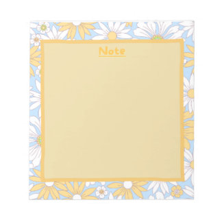 Bloco de Notas Floral Azul, Amarelo e Branco
