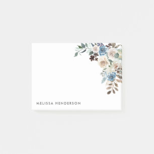 Bloco De Notas Floral azul e branco