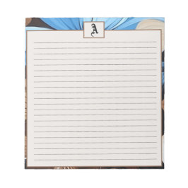 Bloco De Notas Floral Azul e Chocolate - Monograma Personalizado