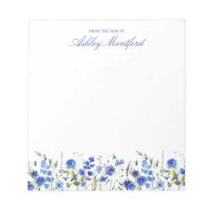 Bloco de Notas Floral Azul Personalizado