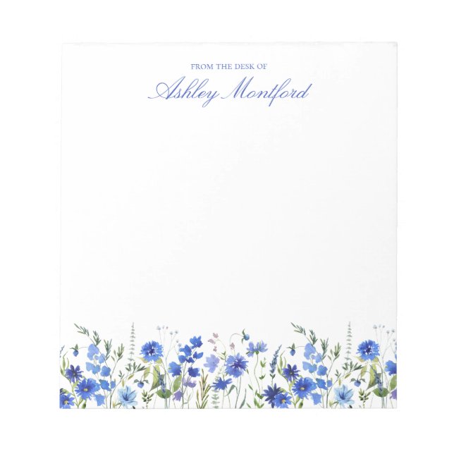 Bloco de Notas Floral Azul Personalizado (Frente)