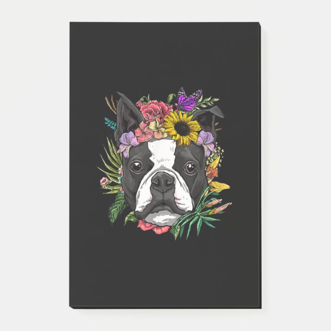 Bloco De Notas Floral Boston Terrier Dog Nature Primavera (Frente)