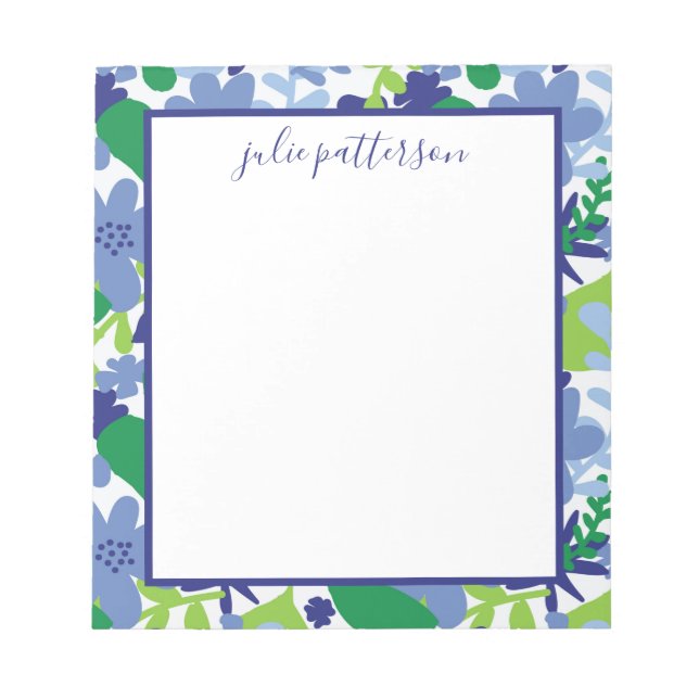 Bloco De Notas Floral brilhante multiverde e azul (Frente)