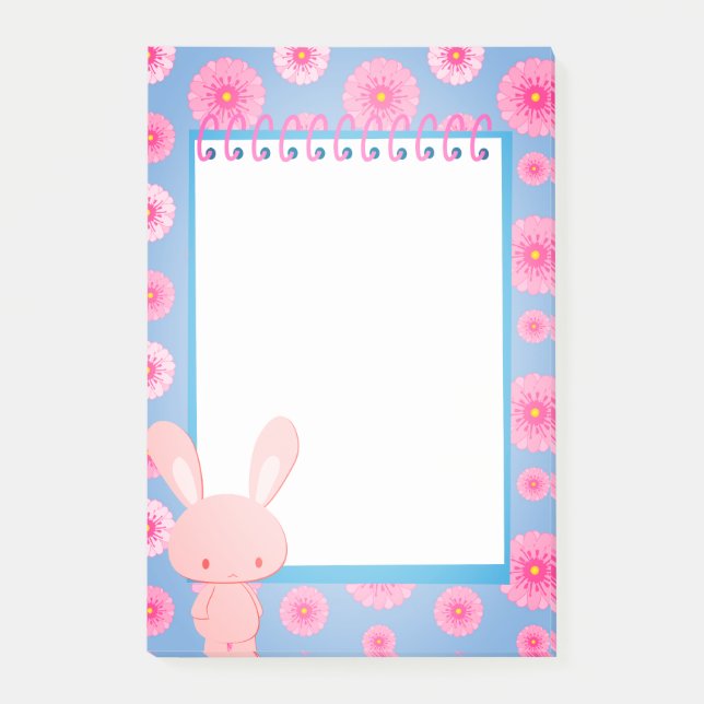 Bloco de Notas Floral Bunny Pastel Kawaii (Frente)