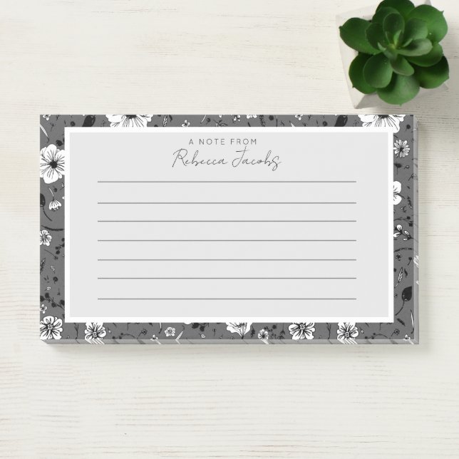 Bloco De Notas Floral Cinza   (Escritótio)