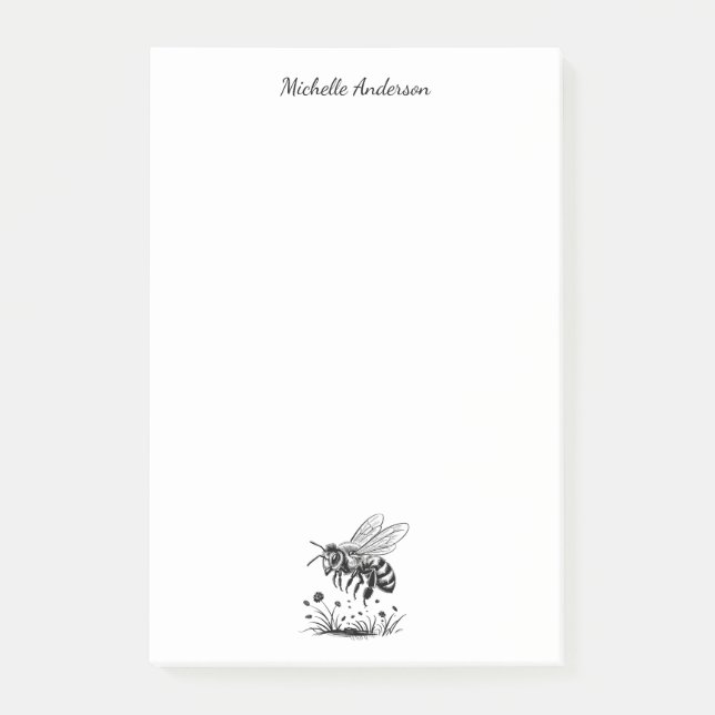 Bloco De Notas Floral de Abelha Mel Moderna Personalizada  (Frente)