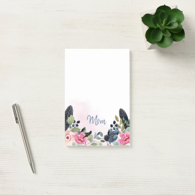 Bloco De Notas Floral de Aquarela Personalizada (Escritótio)