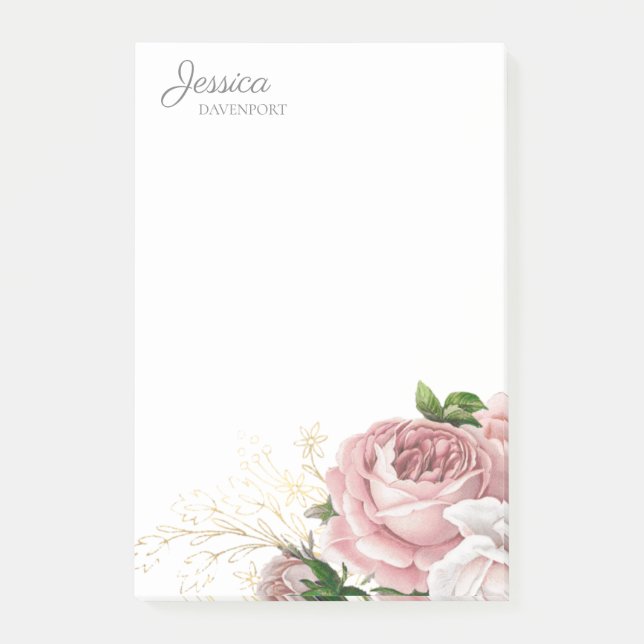 Bloco De Notas Floral de Aquarela Rosa-Esbranquiçada Elegante (Frente)