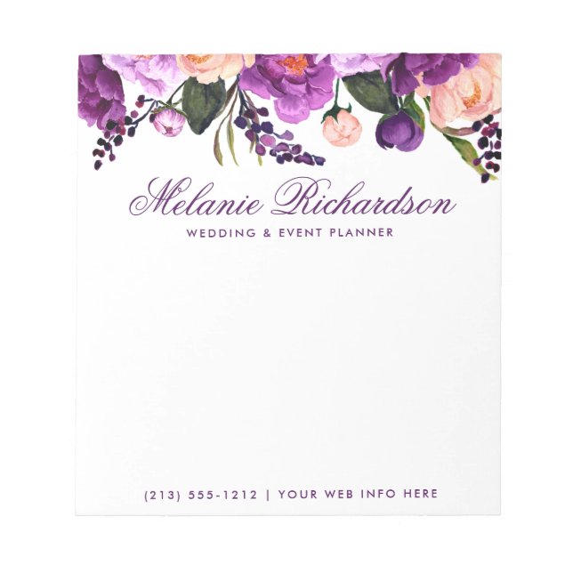 Bloco De Notas Floral de Aquarela Ultra Violeta Elegante (Frente)