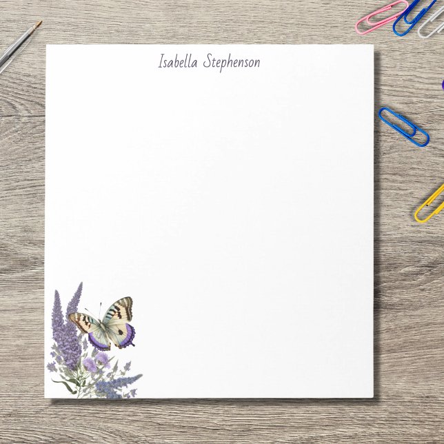 Bloco De Notas Floral de Lavanda de Borboleta de Aquarela Elegant (Criador carregado)