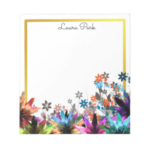 Bloco De Notas Floral Dourada Faux Personalizada, Bonita