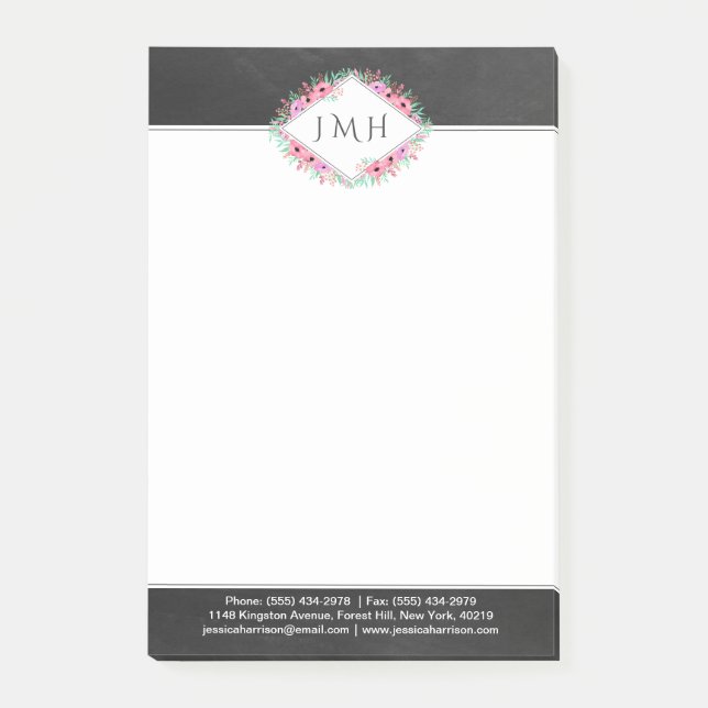 Bloco De Notas Floral E Chalkboard Elegante Pessoal Ou Comercial (Frente)