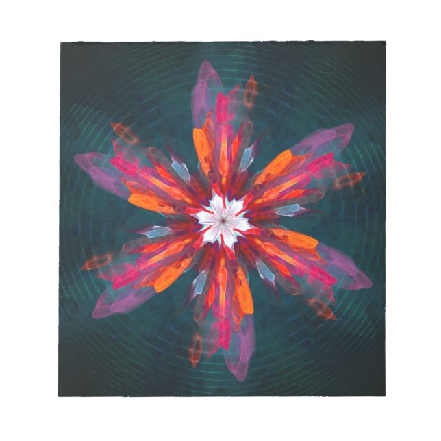 Bloco De Notas Floral Flores de Mandala Laranja Vermelho Abstrato (Frente)