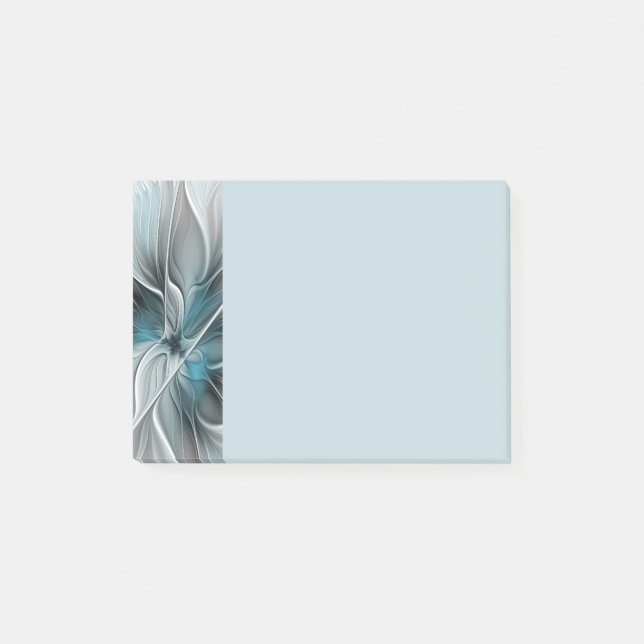 Bloco De Notas Floral Fractal Modern Abstract Flower Blue Gray (Frente)