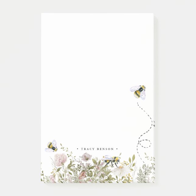 Bloco De Notas Floral Honeycomb Bumble Bee Monograma Personalizad (Frente)