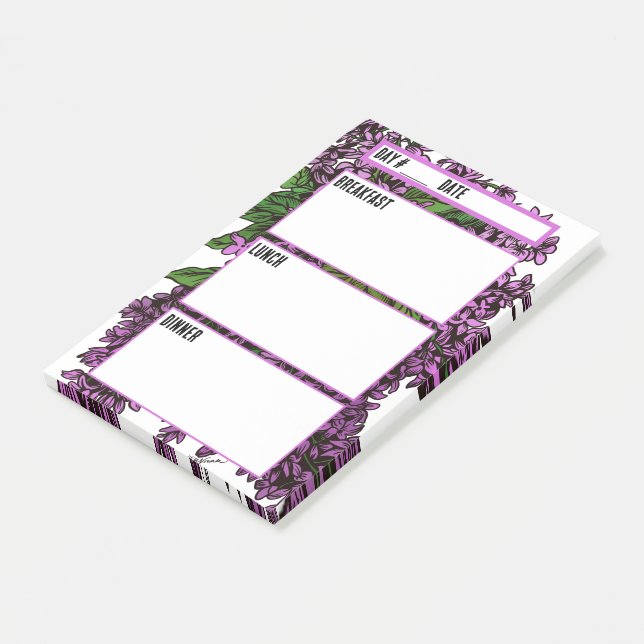 Bloco De Notas Floral Lilacs Menu Camping Meal Planning Tool (Inclinado)