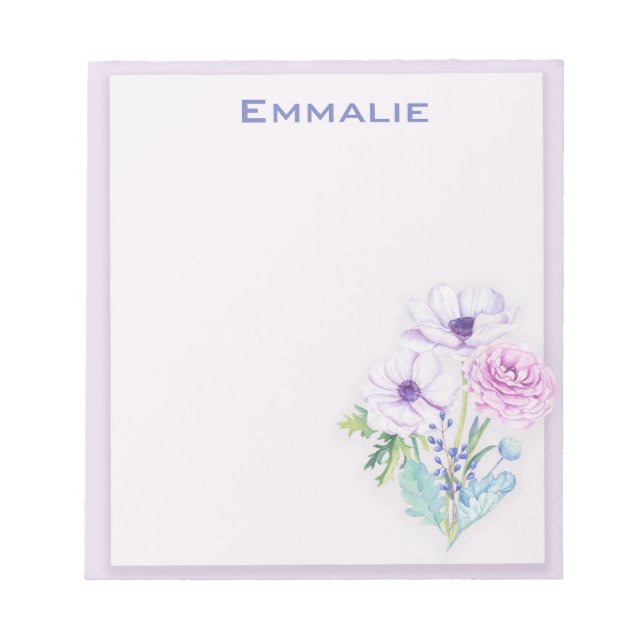 Bloco de notas floral lilás / roxo personalizado (Frente)