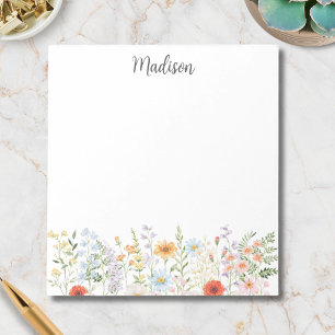 Bloco De Notas Floral Monogramado Aquarela Colorido Flor Silvestr