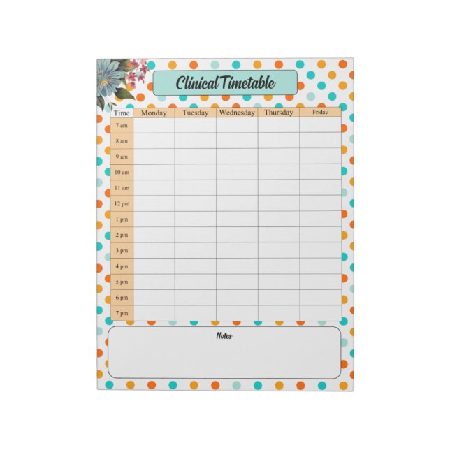 Bloco De Notas Floral Orange n Blue_ Clinical Timetable (Invertido)