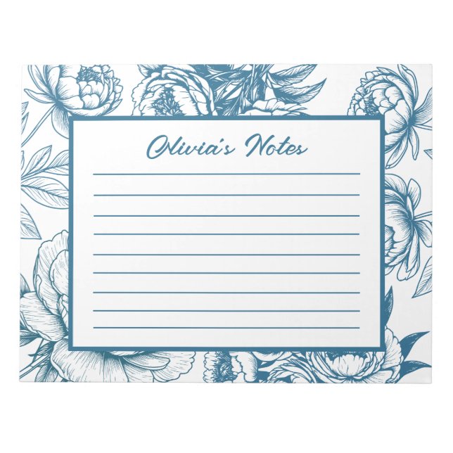 Bloco De Notas Floral Peony Blue (Frente)
