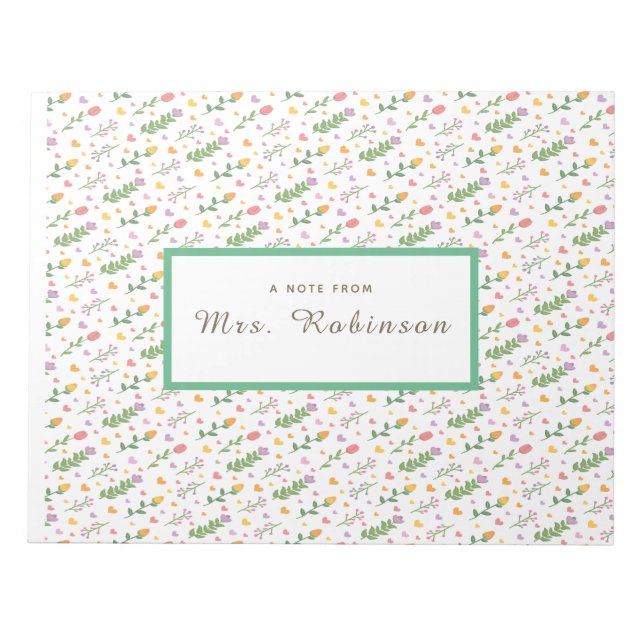 Bloco De Notas Floral Personalizada | Nome Escrita Elegante Flor  (Frente)