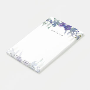 Bloco De Notas Floral personalizado com aquarela azul e roxa
