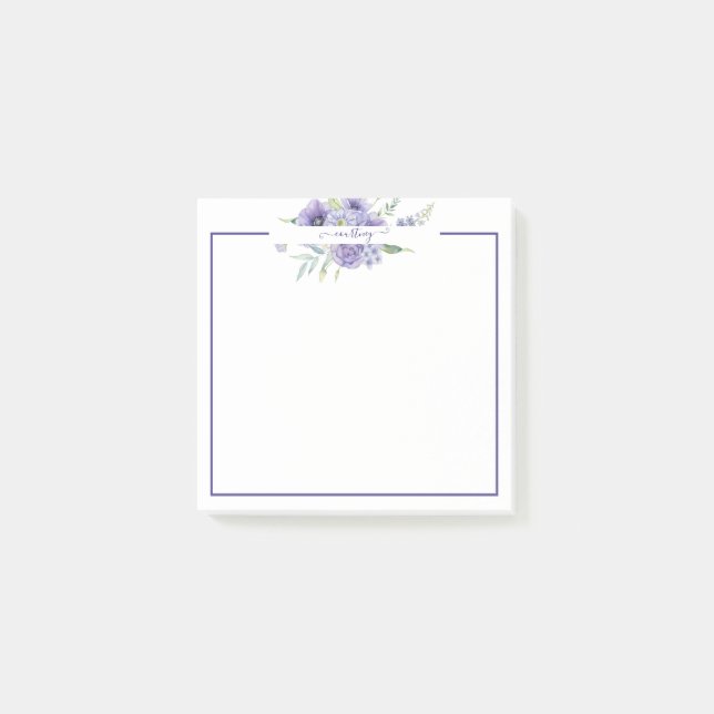 Bloco De Notas Floral personalizado com aquarela roxa   (Frente)