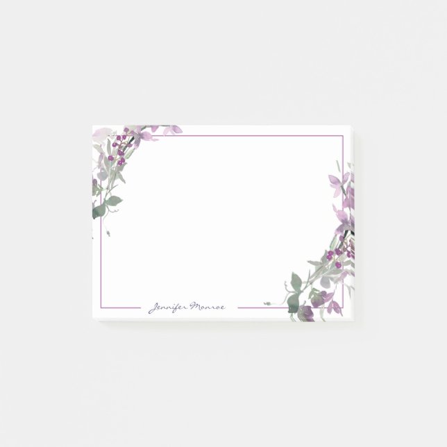 Bloco De Notas Floral personalizado em aquarela roxa (Frente)