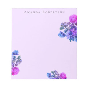 Bloco De Notas Floral Personalizado Lavanda Aguarela Azul Rosa Fl