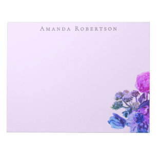Bloco De Notas Floral Personalizado Lavanda Aquarela Rosa Azul Fl