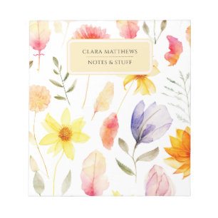 Bloco de Notas Floral Personalizado Nome Persona