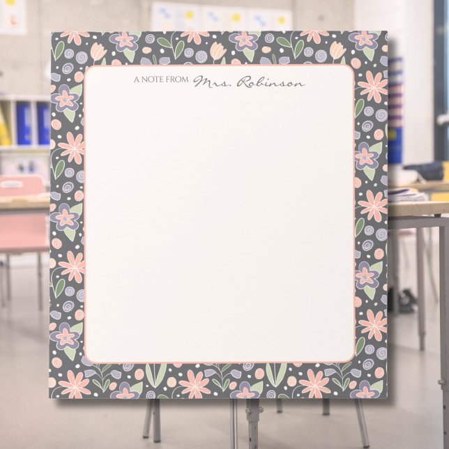 Bloco de Notas Floral Personalizado para Professor (Personalized Teacher Appreciation Notepad – Floral Design with Custom Name)