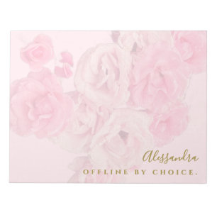 Bloco De Notas Floral Personalizado Pastel Rosa Dourado Botânico 