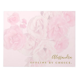 Bloco De Notas Floral Personalizado Pastel Rosa Dourado Botânico