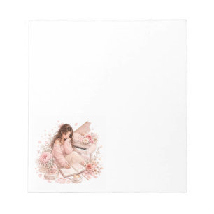 Bloco de Notas Floral Piano Rosa Suave