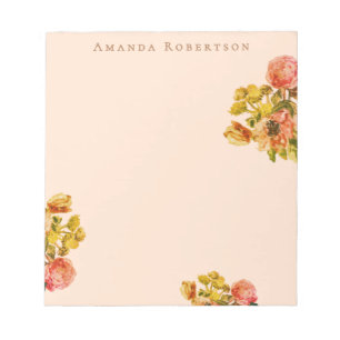 Bloco De Notas Floral Retro Personalizado Pastel Pêssego Flor de