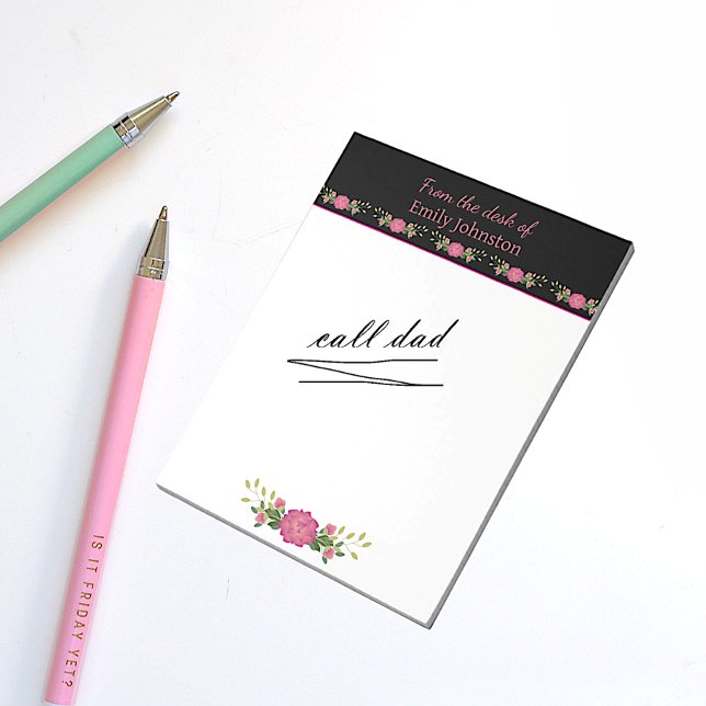 Bloco De Notas Floral rosa e preto personalizado (Criador carregado)