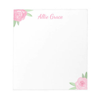 Bloco de Notas Floral Rosa - Nome Personalizado