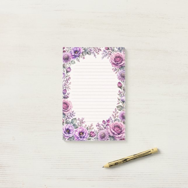 Bloco De Notas Floral Roxo. (Na mesa)