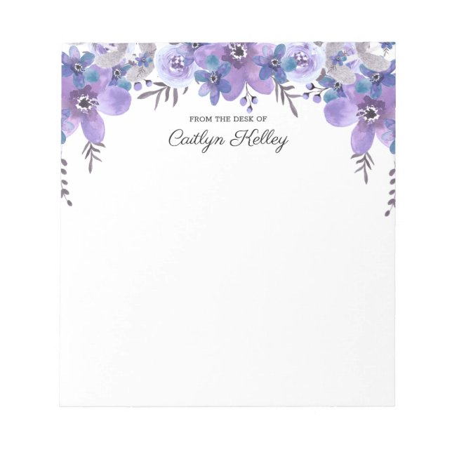 Bloco De Notas Floral Roxo da Mesa de, Personalizado (Frente)