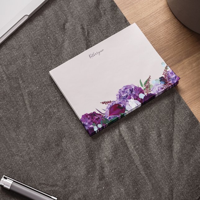 Bloco De Notas Floral Roxo Moderno Personalizado (Purple Floral Custom Post-It Note)