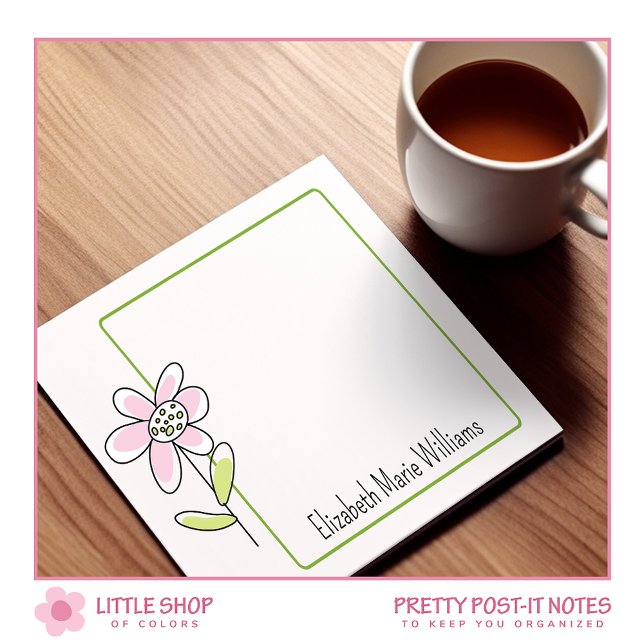 Bloco De Notas Floral Simples Verde Rosa Personalizado (Criador carregado)