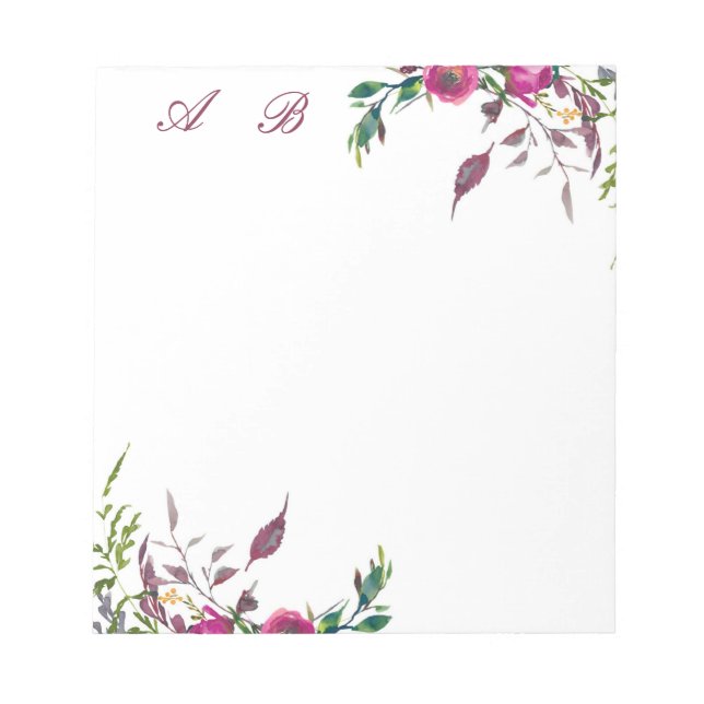 Bloco De Notas Floral solto aquarela rosa (Frente)