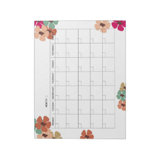 Bloco De Notas Floral Undated Monthly calender