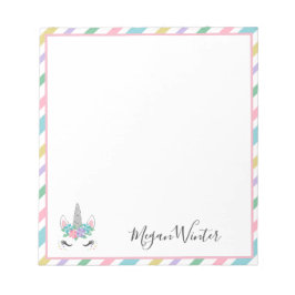 Bloco De Notas Floral Unicorn Pastel Stripes - Adicione Seu Nome