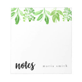 bloco de notas floral verde personalizado chic