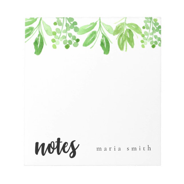 bloco de notas floral verde personalizado chic (Frente)