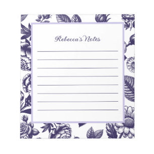 Bloco de Notas Floral Vintage Azul Marinho