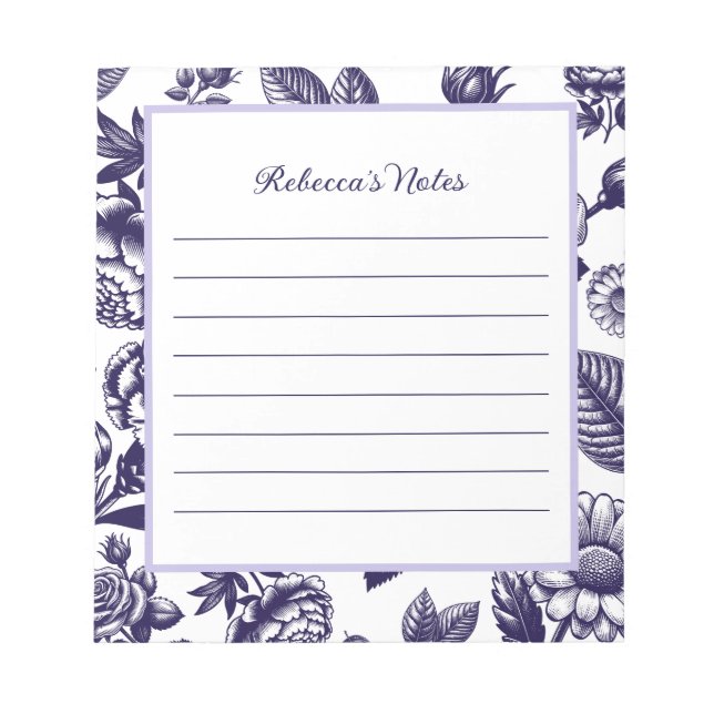 Bloco de Notas Floral Vintage Azul Marinho (Frente)